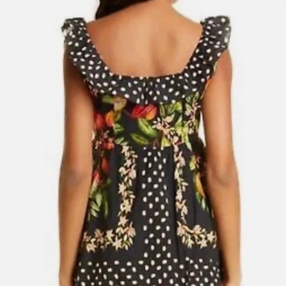 FARM Rio Cocoa Paradise Mini Dress Tropical Polka Dot Ruffle Size XS - Picture 2 of 4